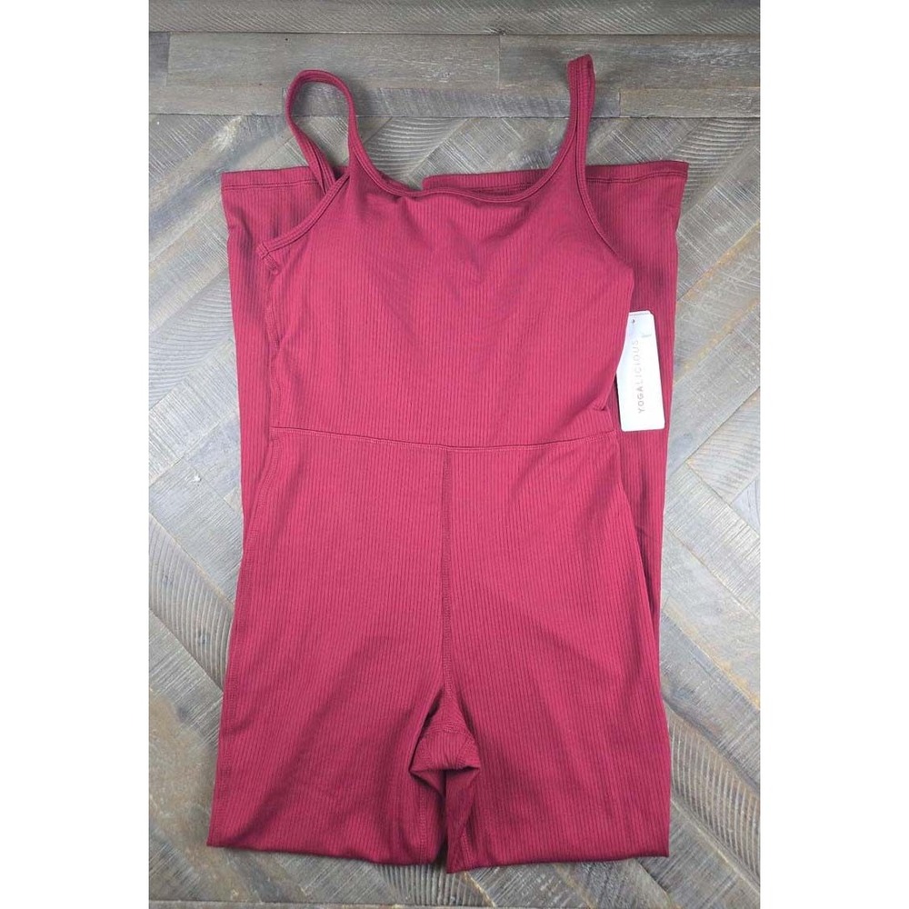 Yogalicious Felix Lux Rib Scarlett Jumpsuit Tibetan Red Flare Leg Small NWT